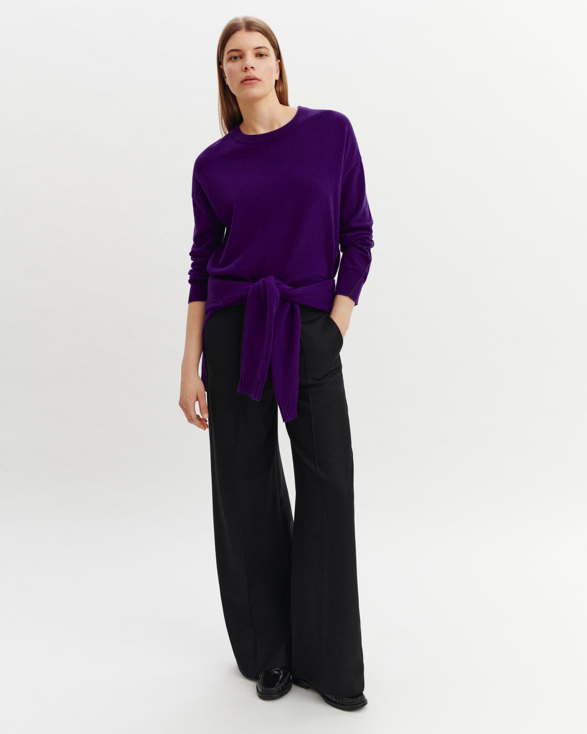 Pull col rond Célèste-ULTRAVIOLET/CHOCOLAT-100% cachemire
