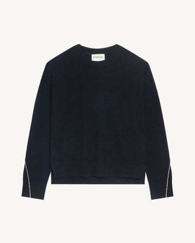 Pull col rond Célèste-NOIR/ECRU VINTAGE-100% cachemire