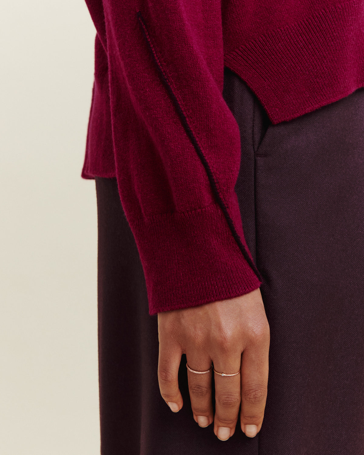 Pull col rond Célèste-POURPRE/GRENAT-100% cachemire