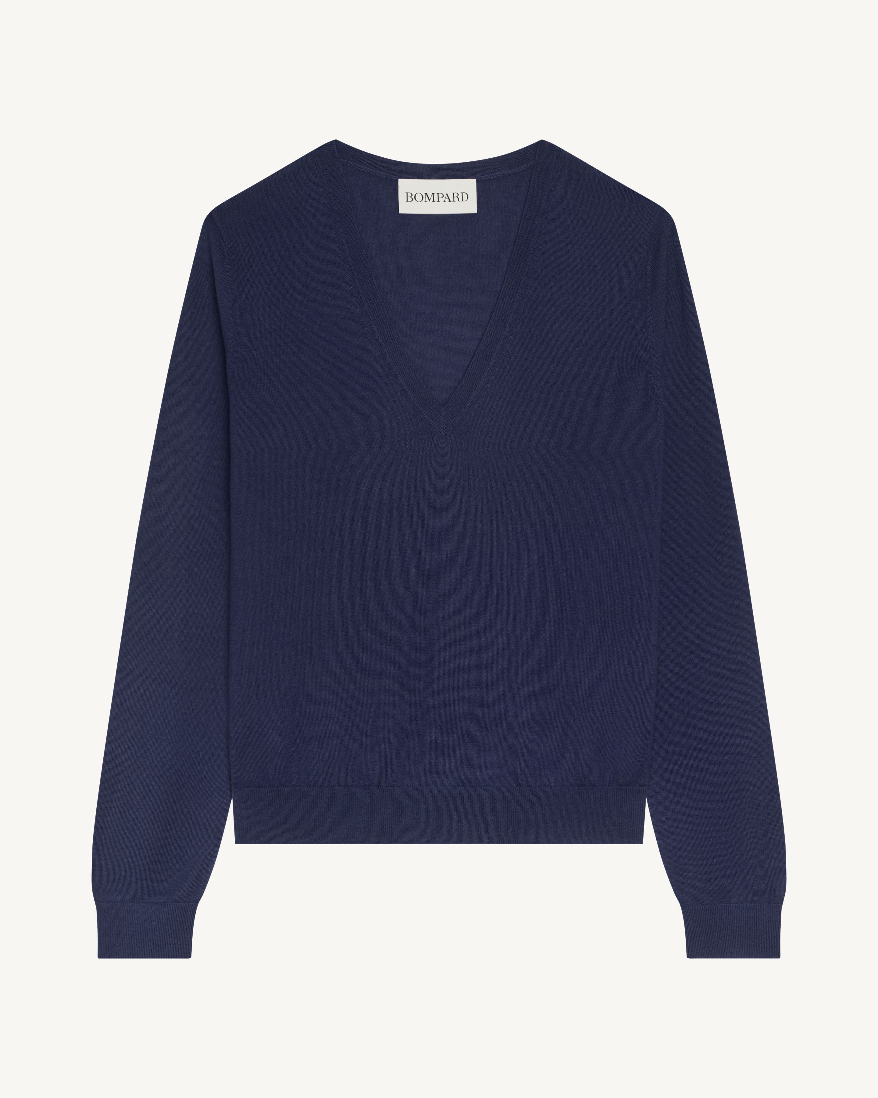 Pull col V Faustine-MARINE-100% cachemire