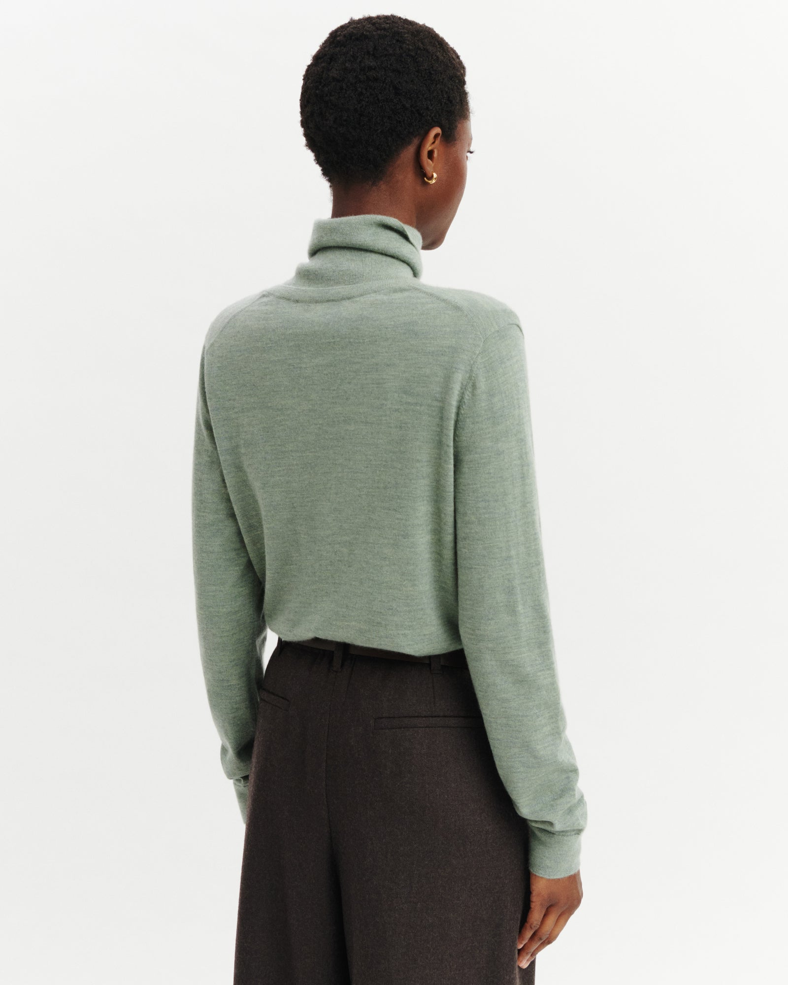 Pull col V Faustine-VERT DE GRIS-100% cachemire