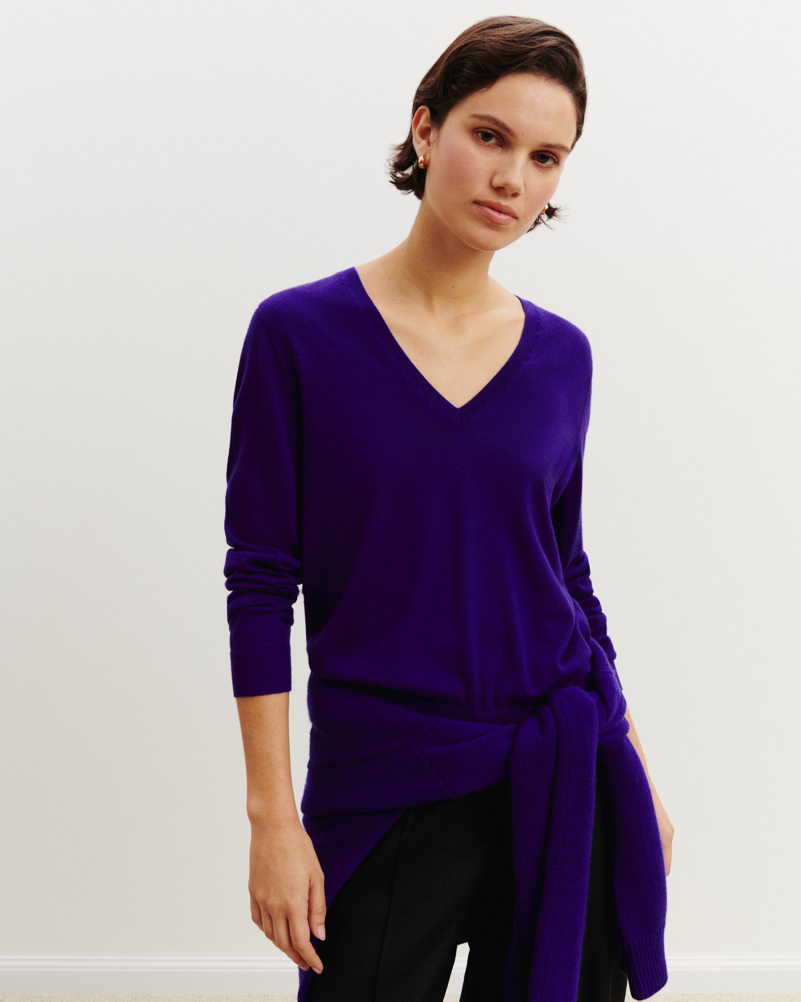 Pull col V Faustine-ULTRAVIOLET-100% cachemire