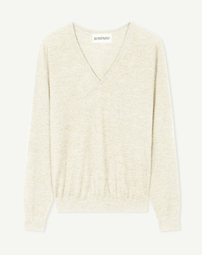 Pull col V ultrafin-NATUREL-100% cachemire