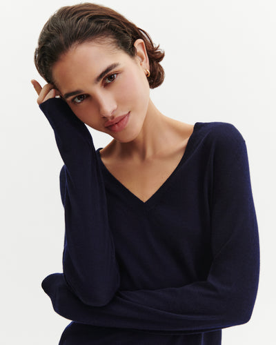 Pull V ultrafin-MARINE-100% CACHEMIRE