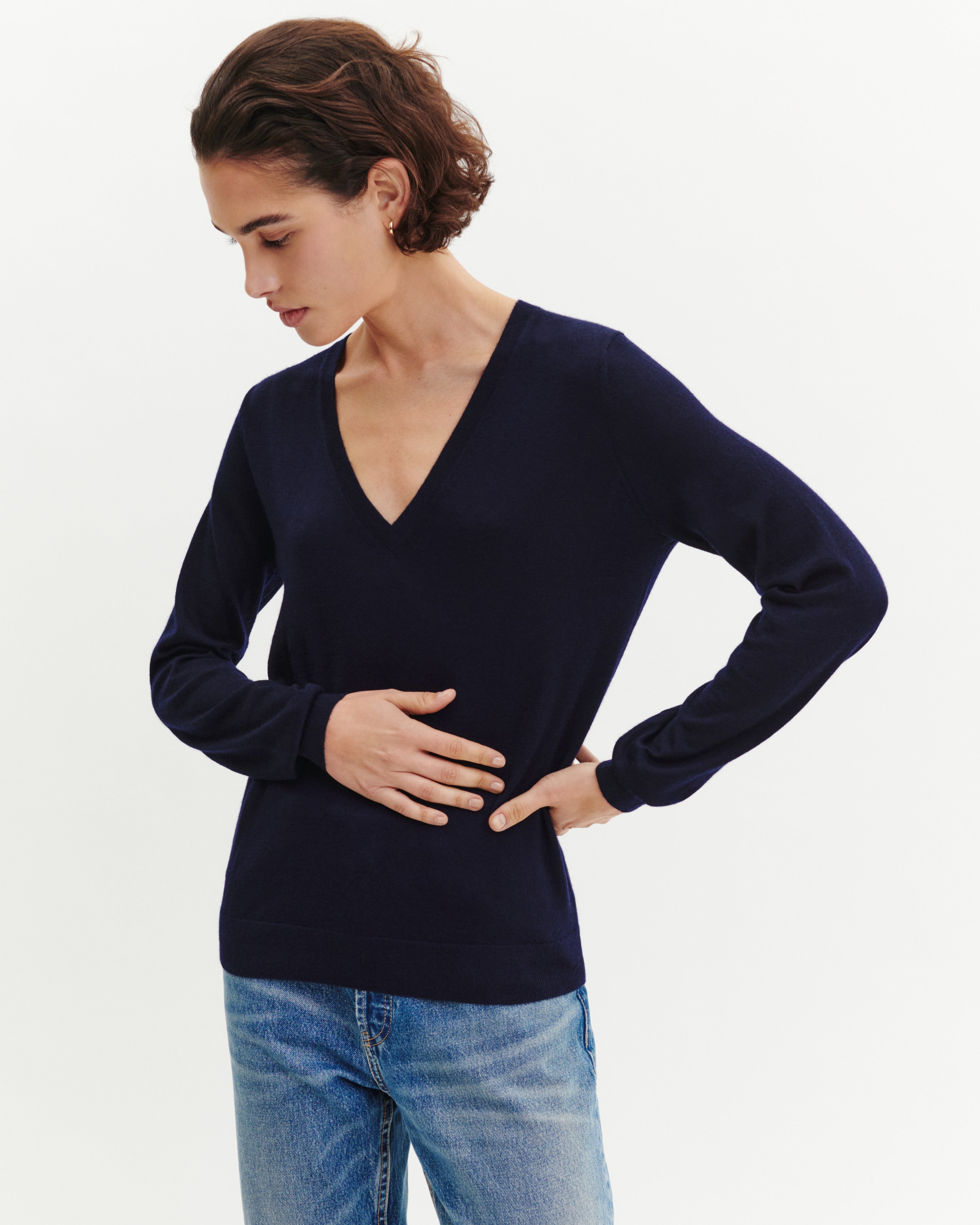 Pull V ultrafin-MARINE-100% CACHEMIRE