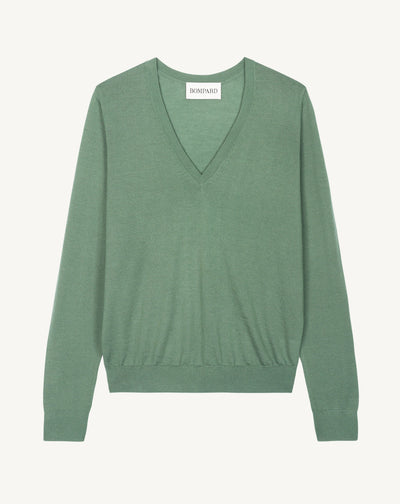 Pull col V ultrafin-JADE-100% cachemire