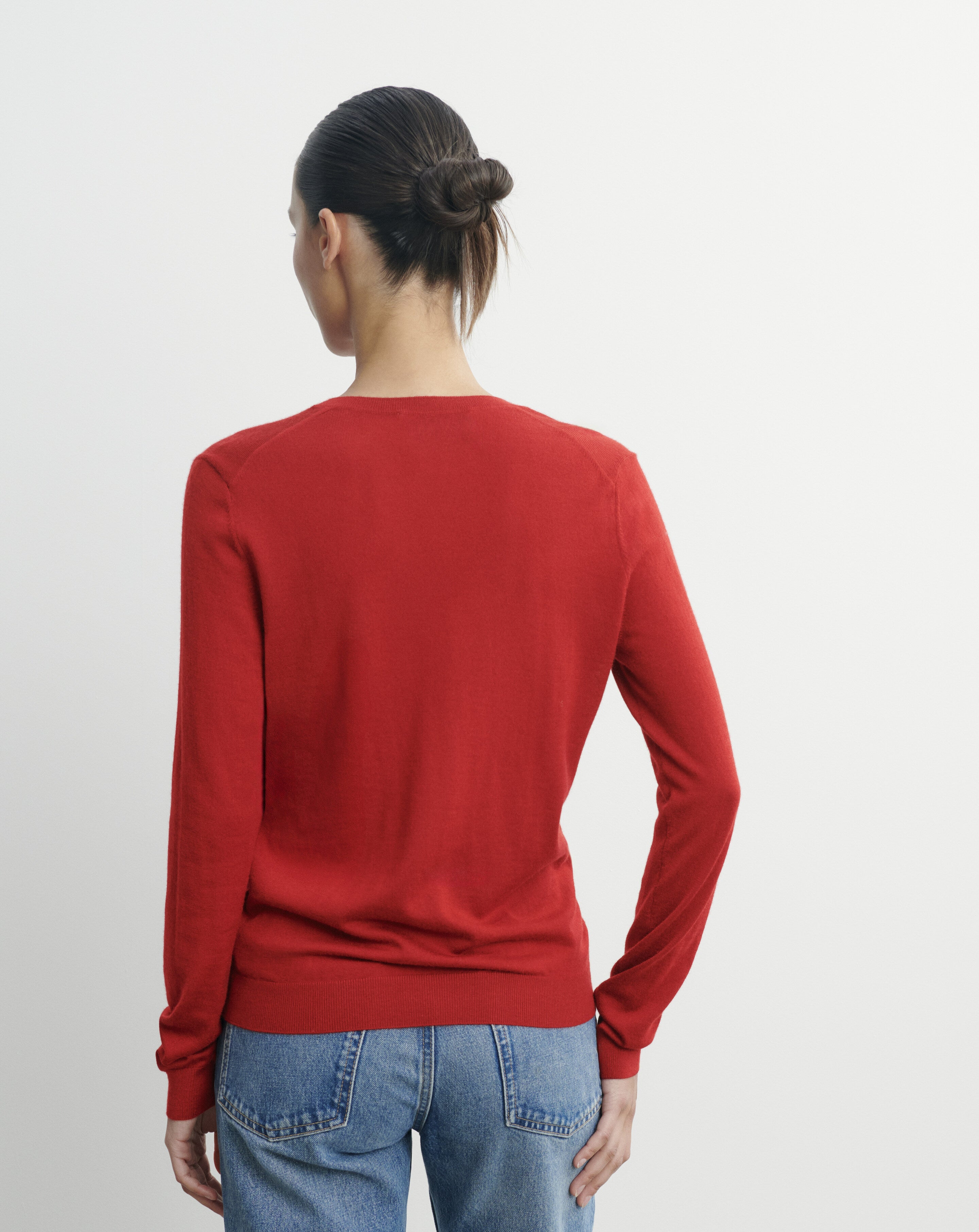 Pull col V ultrafin-ROUGE TANGO-100% cachemire