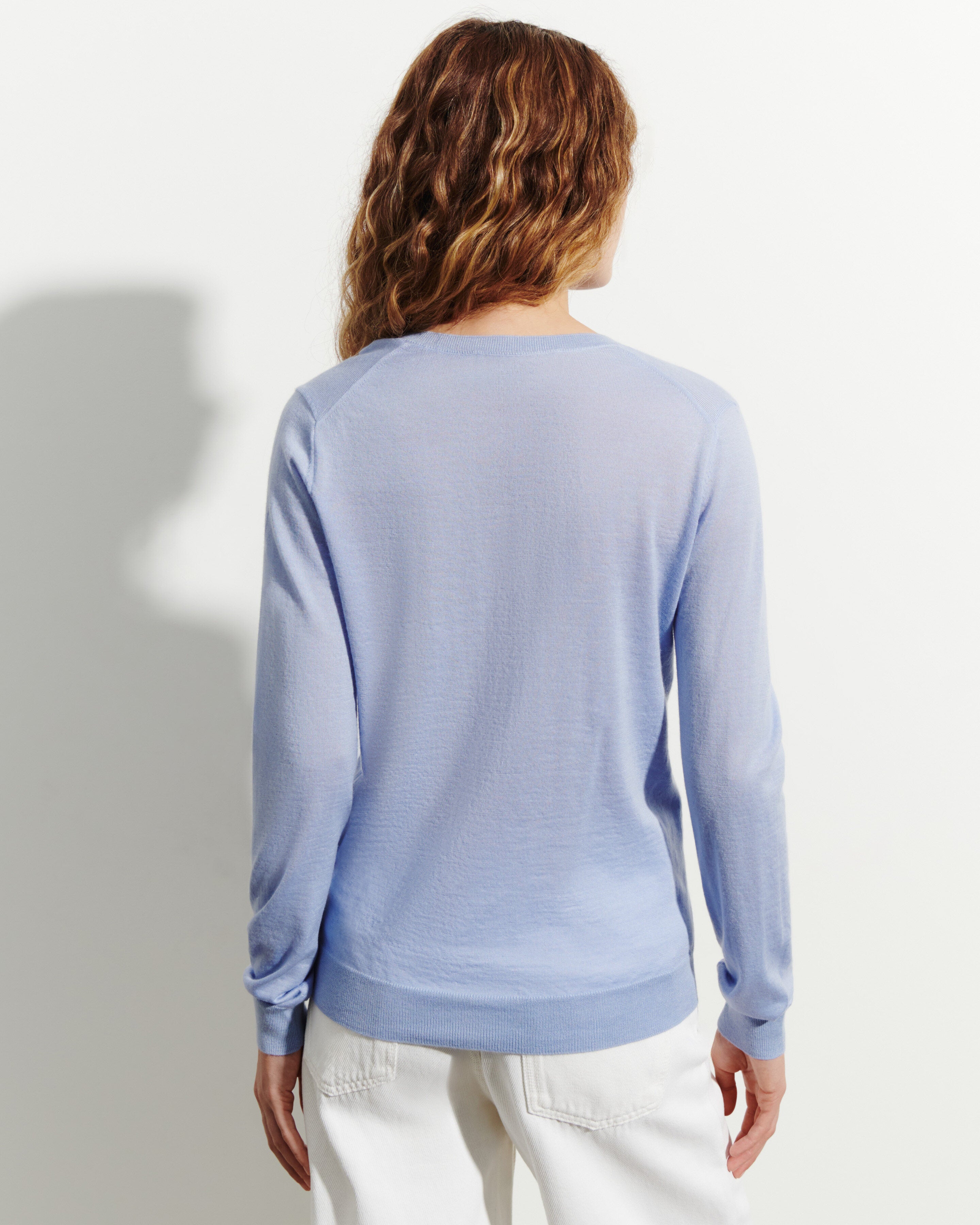 Pull col V ultrafin-BLEU AGATE-100% cachemire