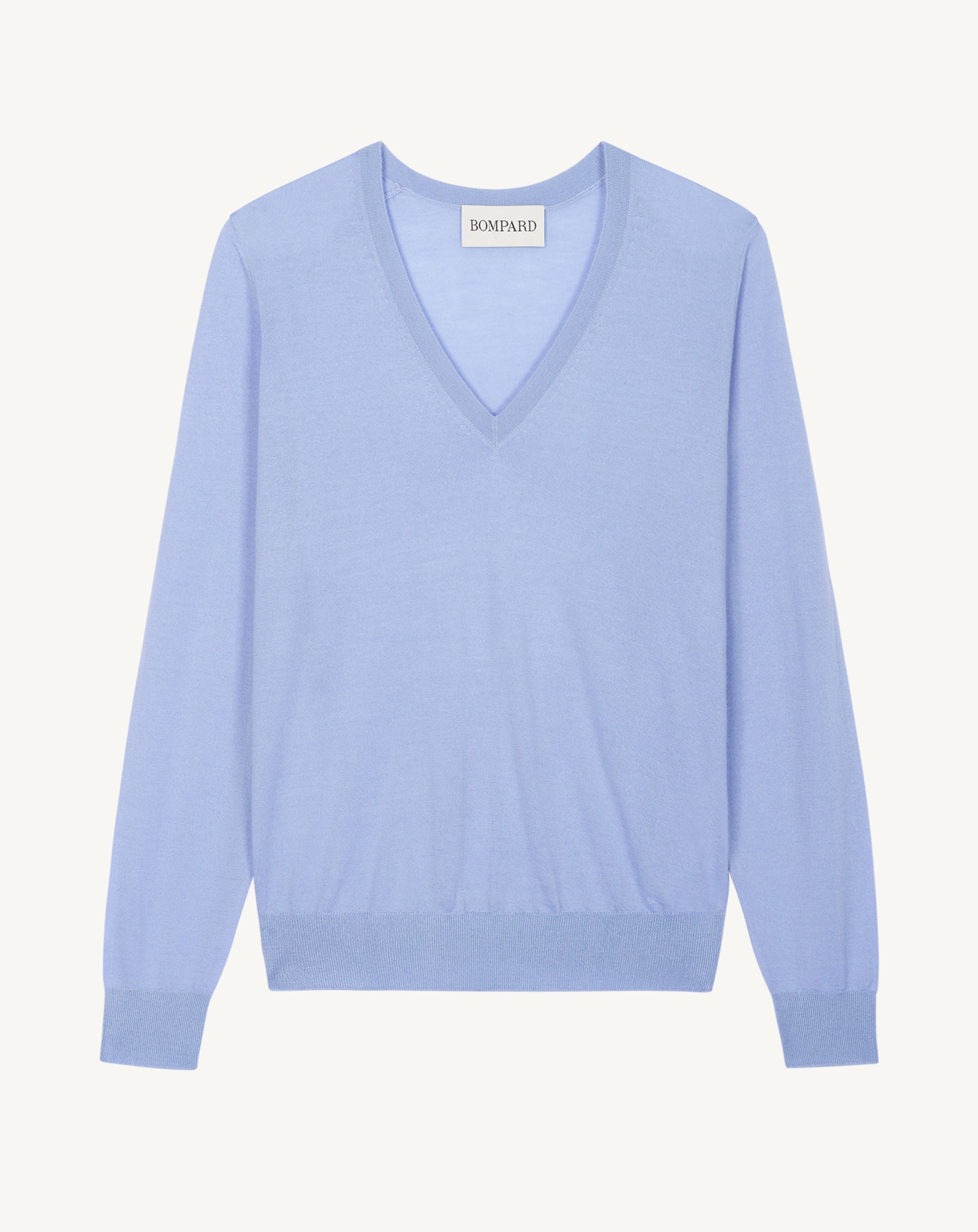 Pull col V ultrafin-BLEU AGATE-100% cachemire