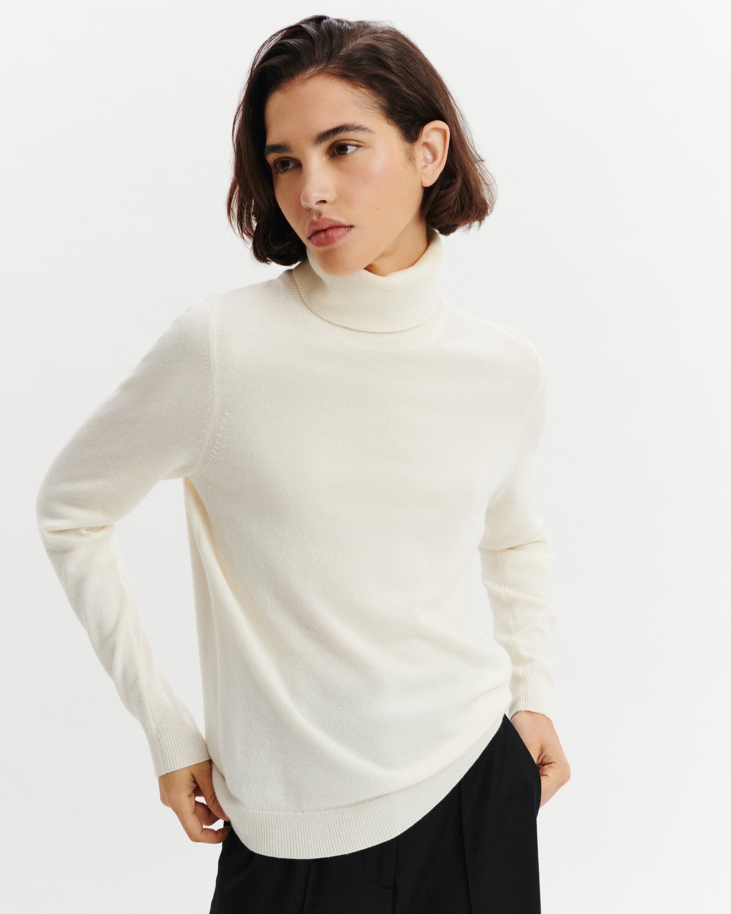 Pull col roulé classique-NATUREL-100% cachemire