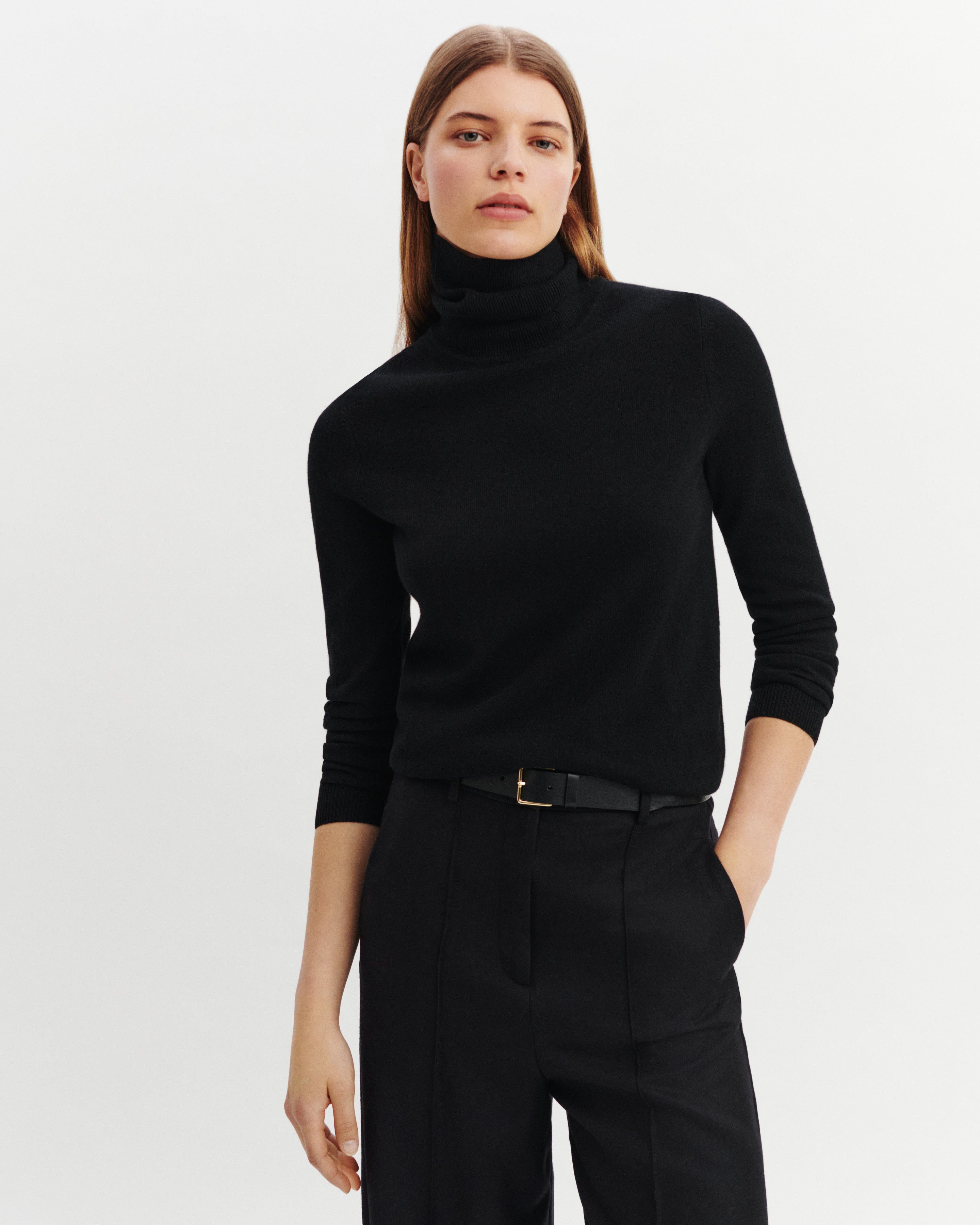 Pull col roulé classique-NOIR-100% CACHEMIRE