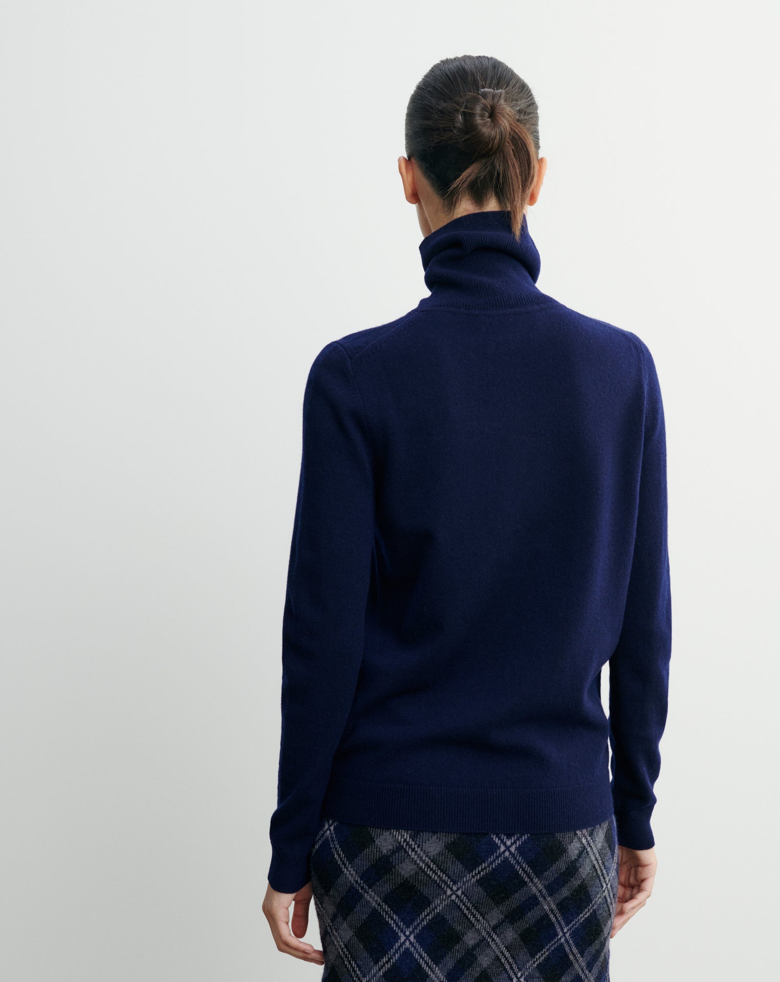 Pull col roulé classique-MARINE-100% cachemire