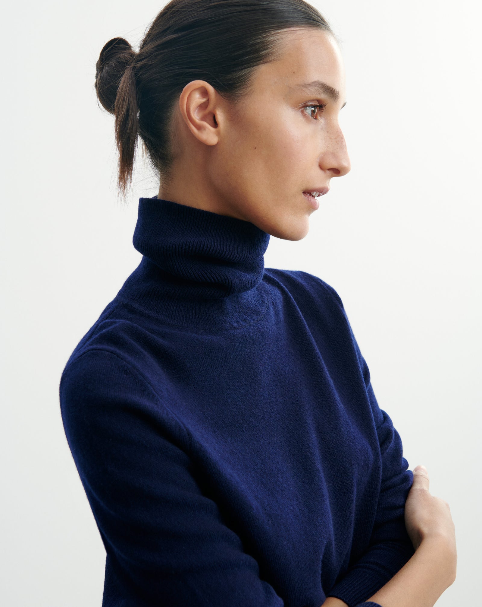 Pull col roulé classique-MARINE-100% cachemire