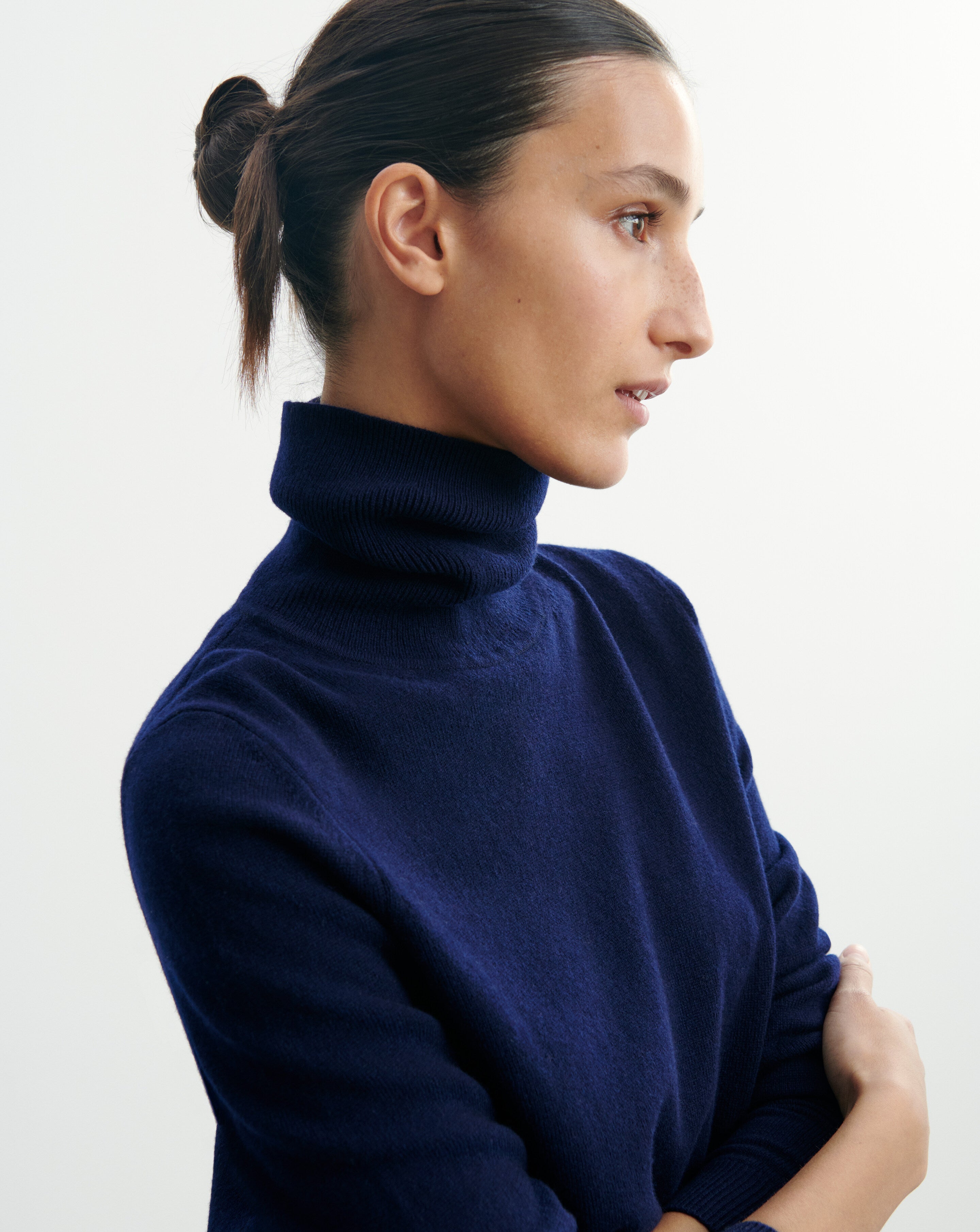 Pull col roulé classique-MARINE-100% cachemire