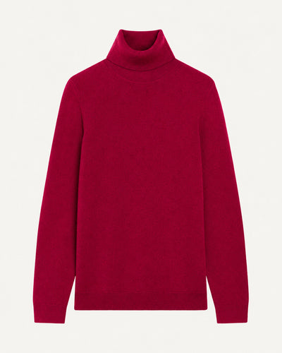 Pull col roulé classique-POURPRE-100% cachemire