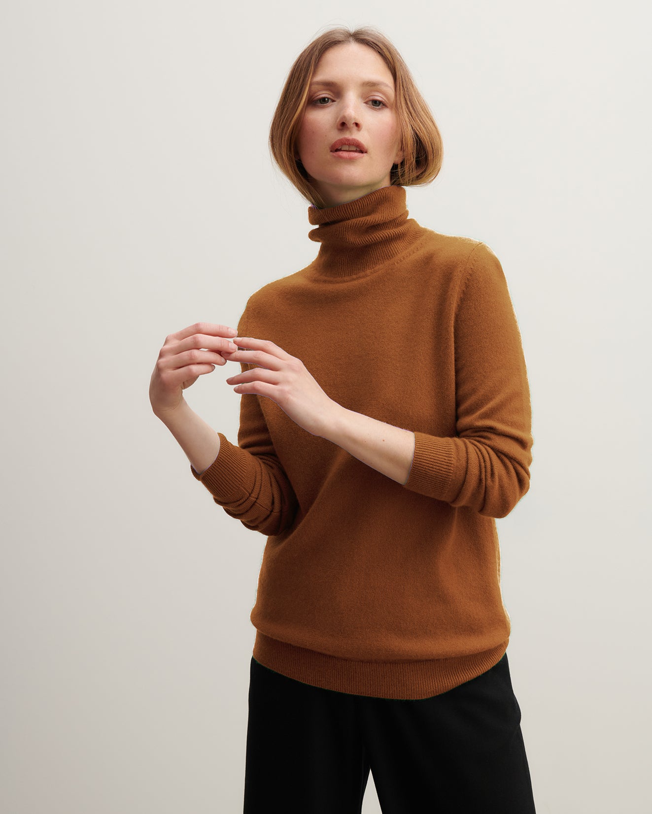 Pull col roulé classique-VICUNA-100% cachemire