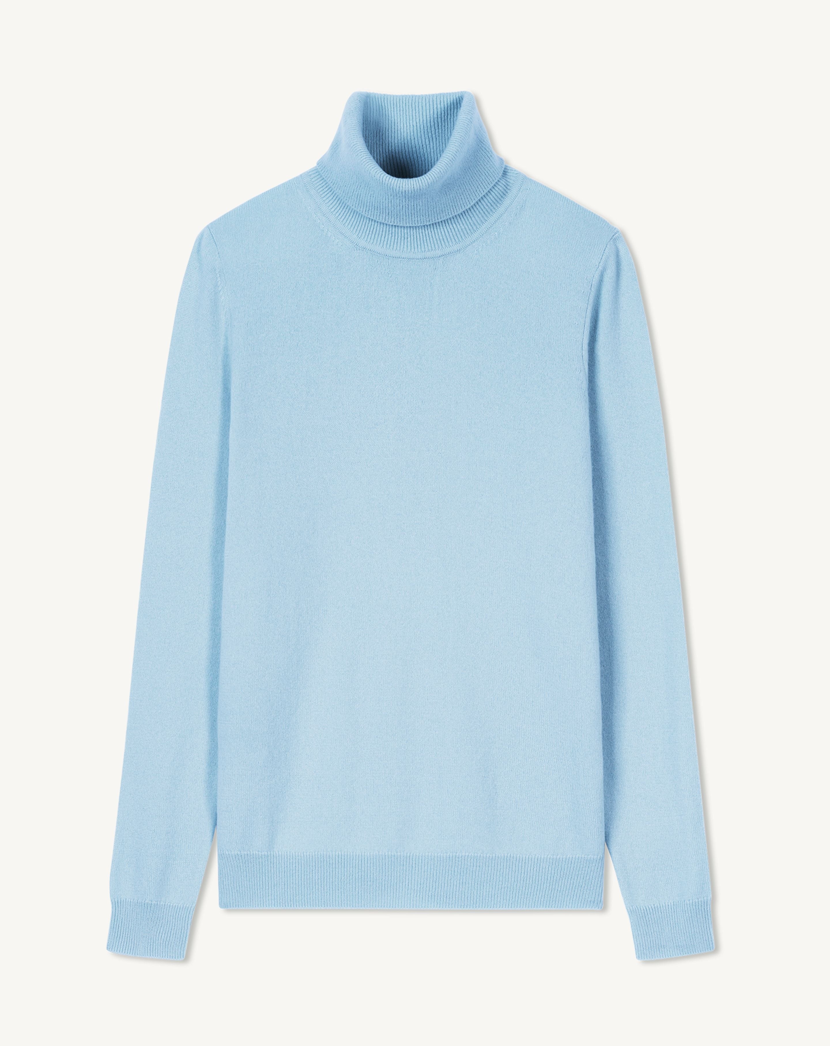 Pull col roulé classique-BLEU CONCORDE-100% cachemire