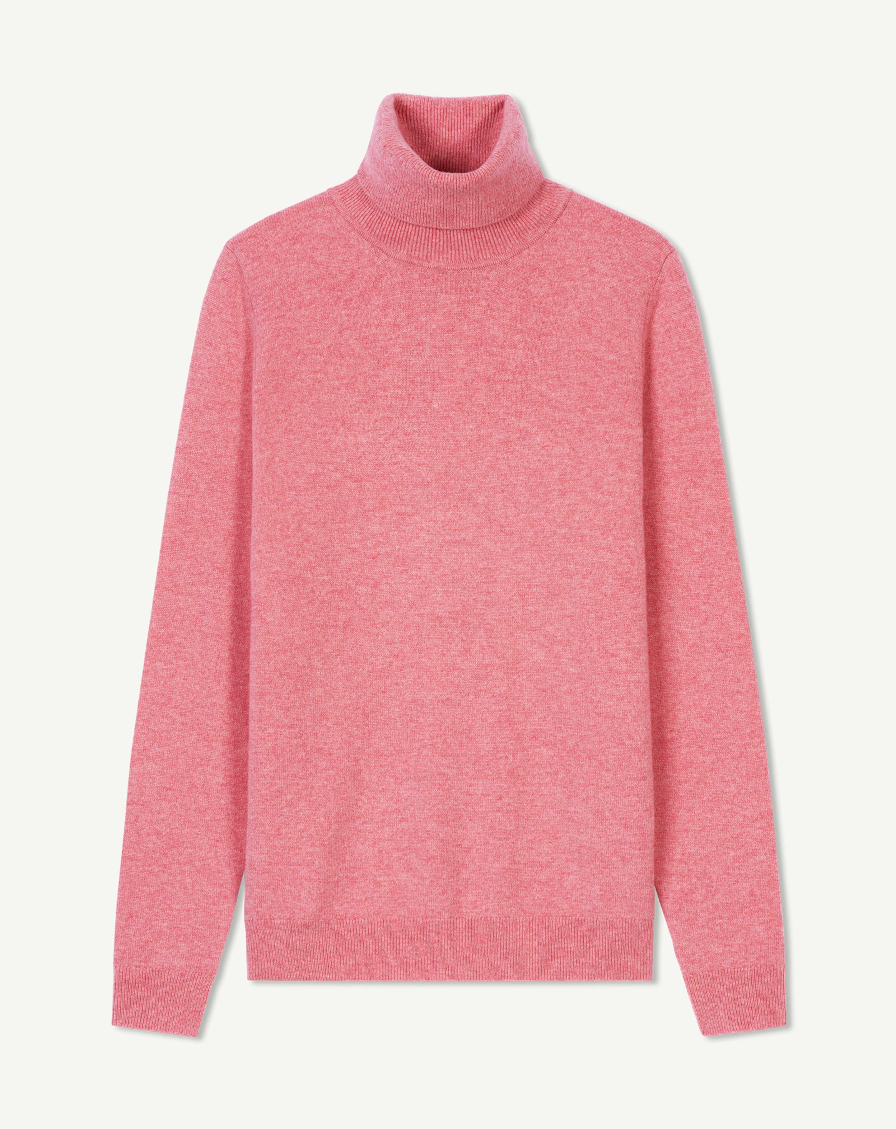 Pull col roulé classique-ROSE CAMEO-100% cachemire