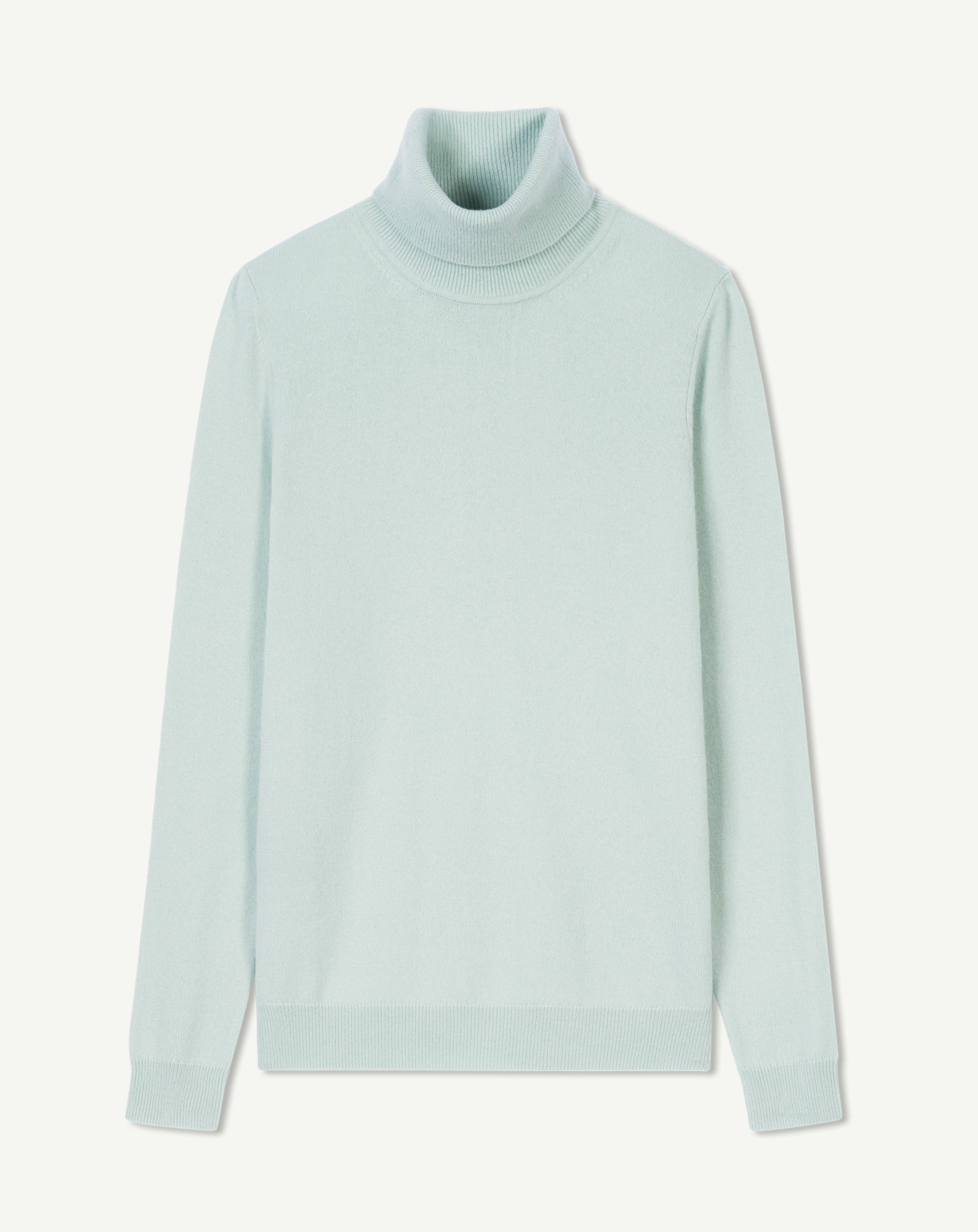 Pull col roulé classique-VERT ARAGON-100% cachemire