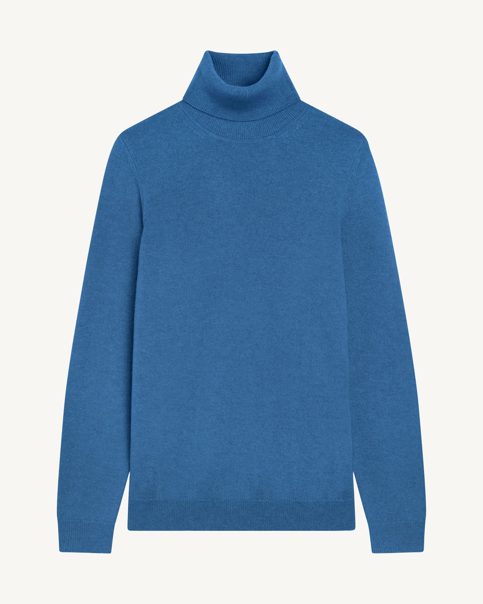 Pull col roulé classique-BLEU DE DELFT-100% cachemire