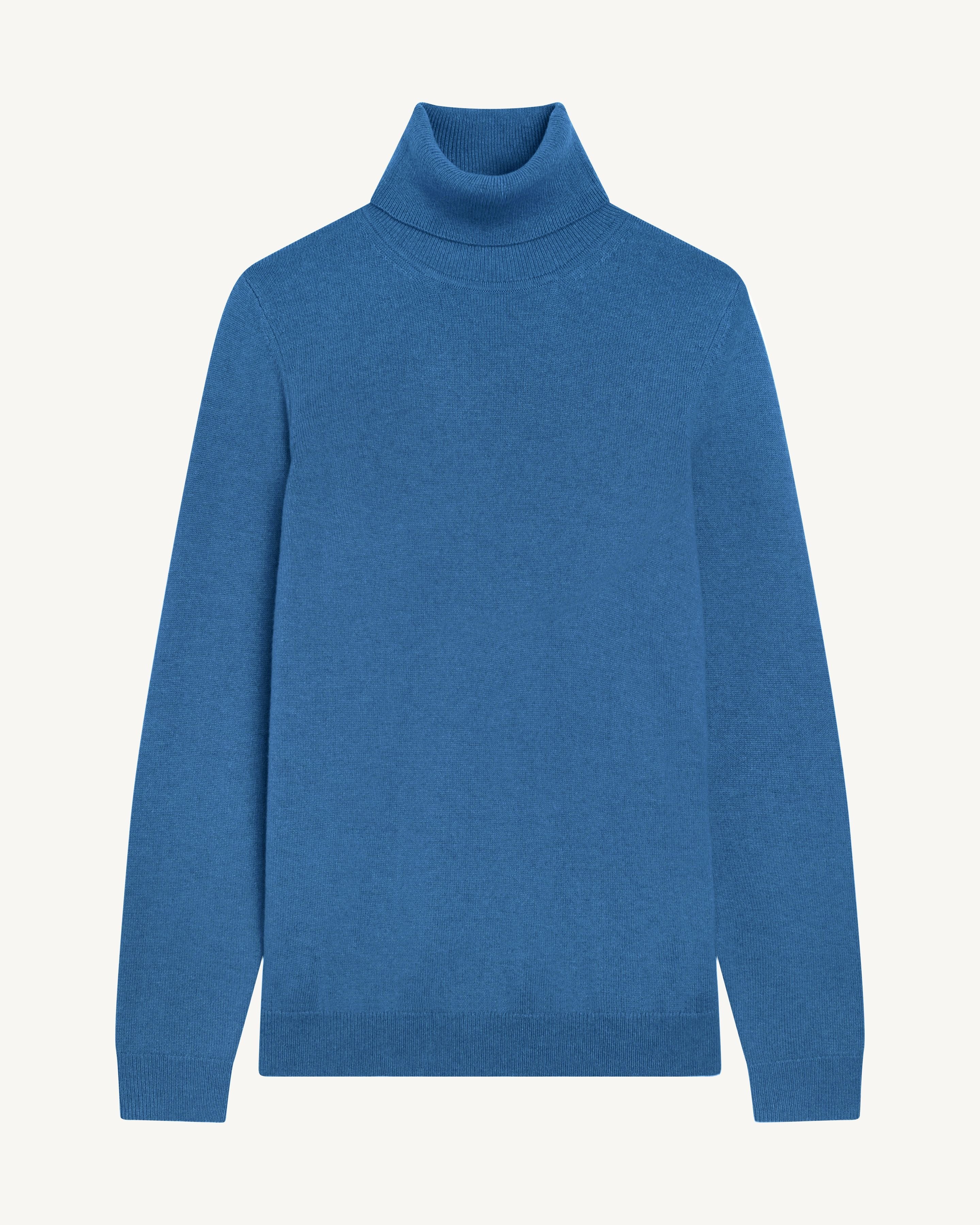 Pull col roulé classique-BLEU DE DELFT-100% cachemire
