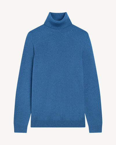 Pull col roulé classique-BLEU DE DELFT-100% cachemire
