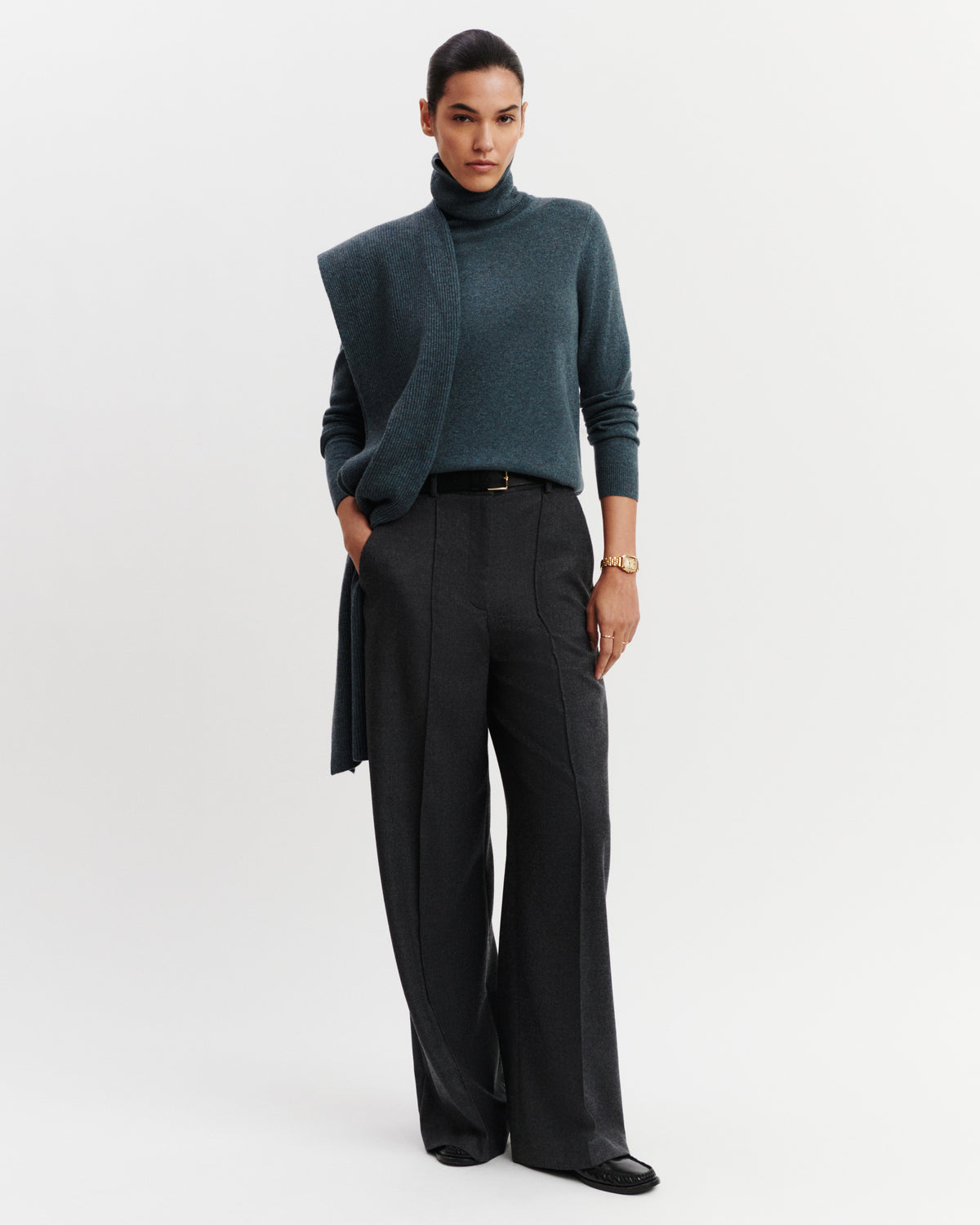 Pull col roulé Origines-BLEU GRANIT-100% cachemire