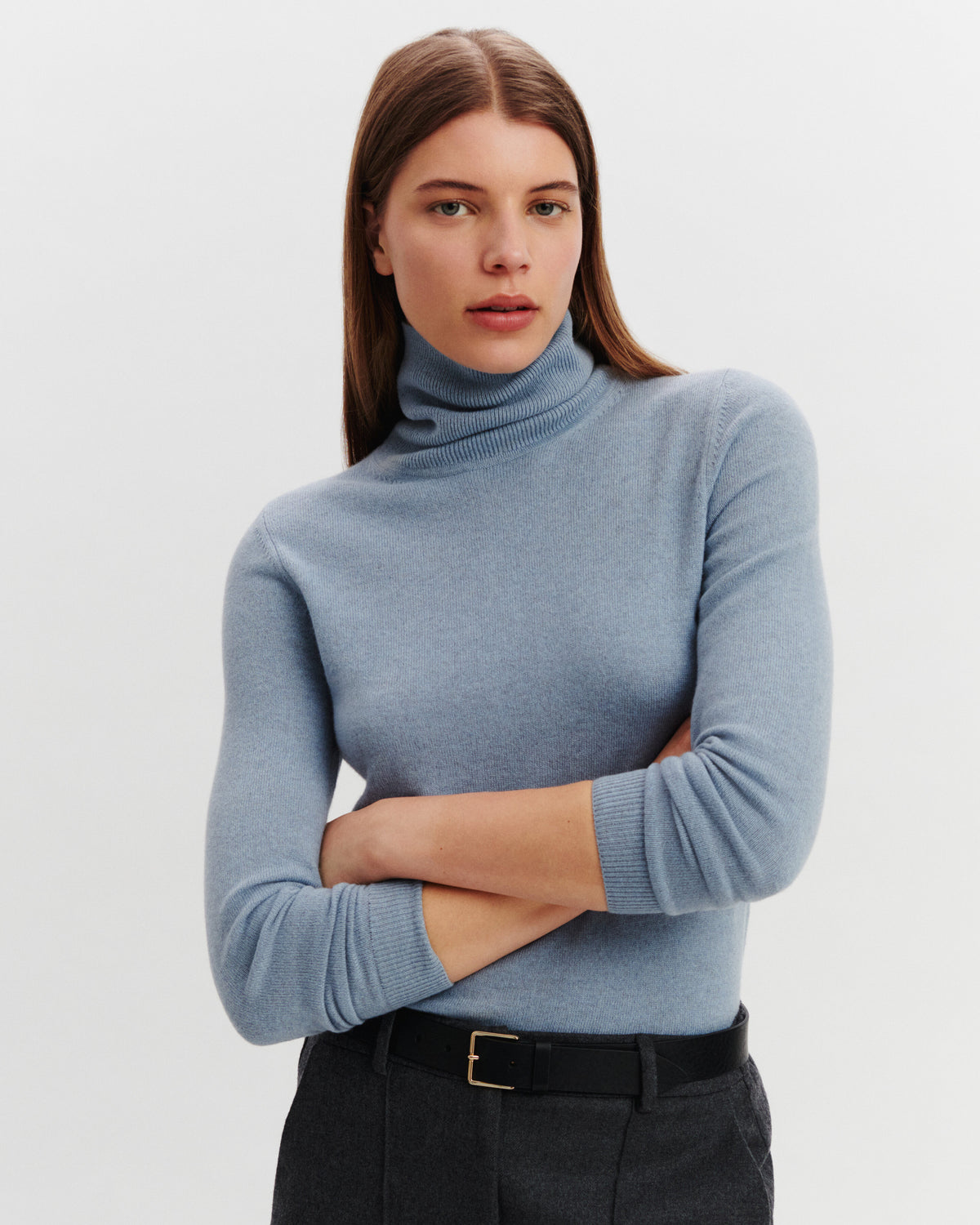 Pull col roulé Origines-BLEU GLACIER-100% cachemire