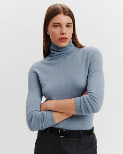 Pull col roulé Origines-BLEU GLACIER-100% cachemire