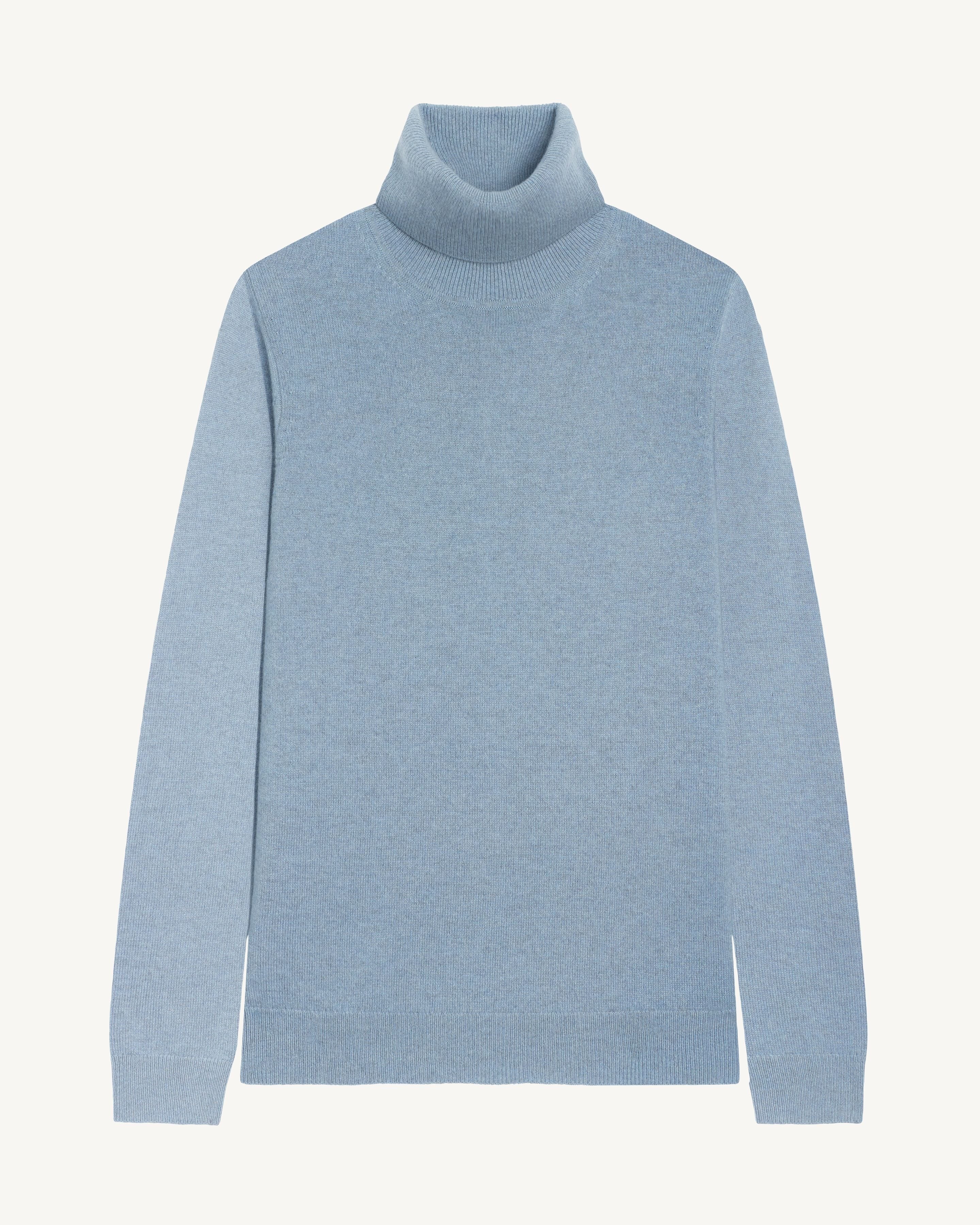 Pull col roulé classique-BLEU GLACIER-100% cachemire