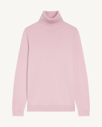 Pull col roulé classique-ROSE QUARTZ-100% cachemire