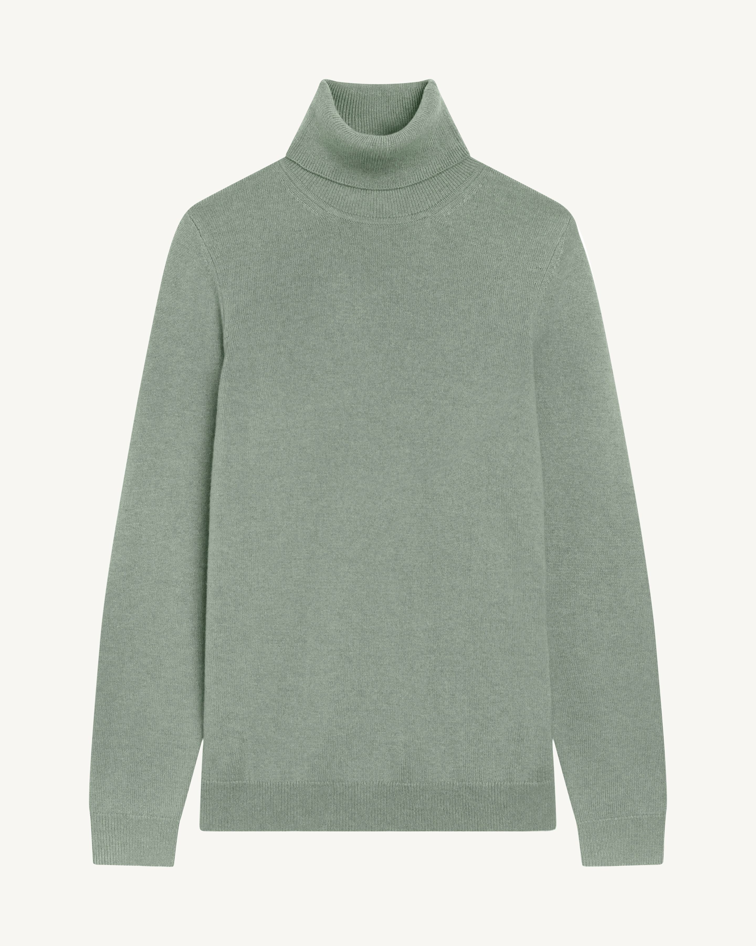 Pull col roulé classique-VERT DE GRIS-100% cachemire