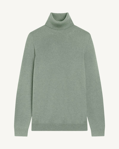 Pull col roulé classique-VERT DE GRIS-100% cachemire