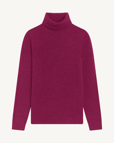 Pull col roulé-POURPRE-100% cachemire