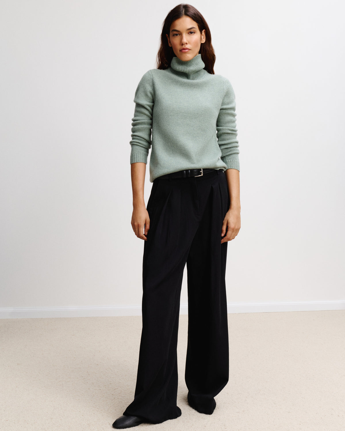 Pull col roulé Thelma-VERT DE GRIS-100% cachemire