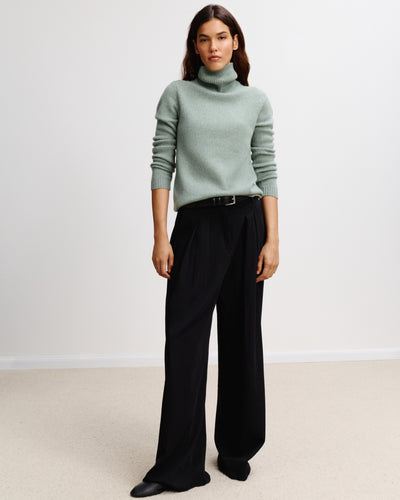 Pull col roulé Thelma-VERT DE GRIS-100% cachemire