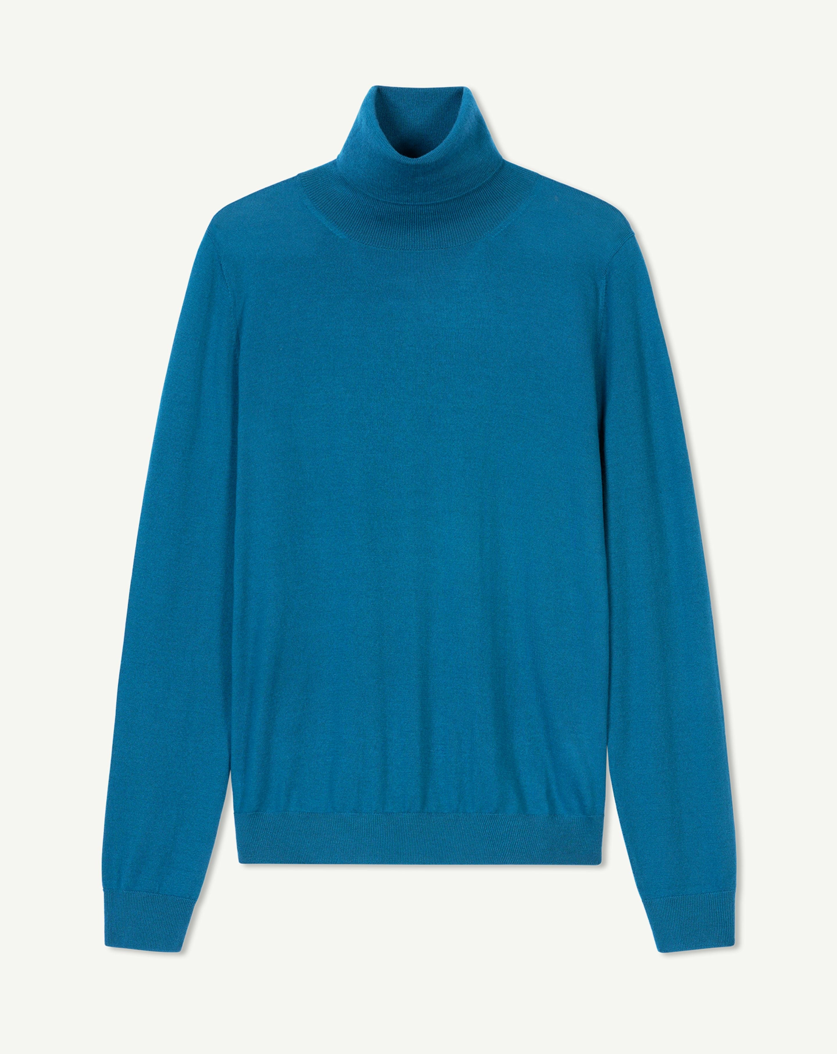 Pull col roulé ultrafin-BLEU PAGODE-100% cachemire