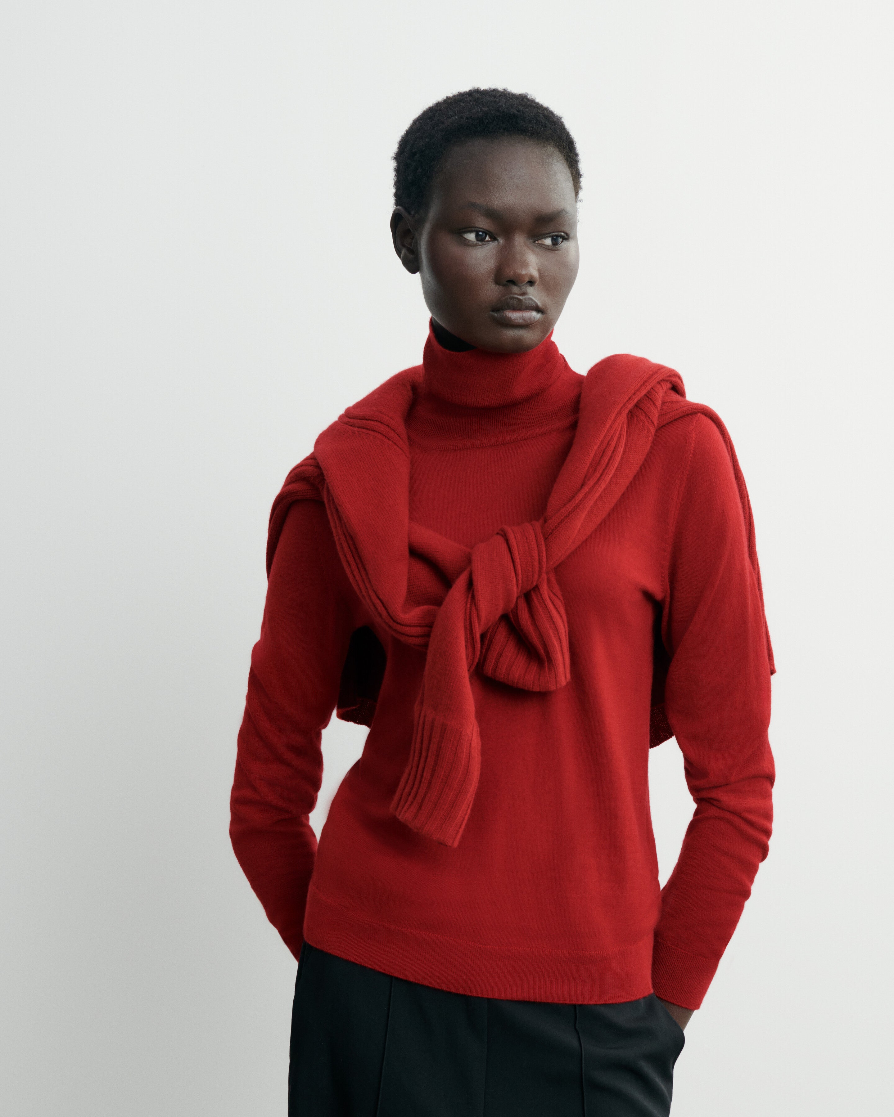 Pull col roulé ultrafin-ROUGE TANGO-100% cachemire