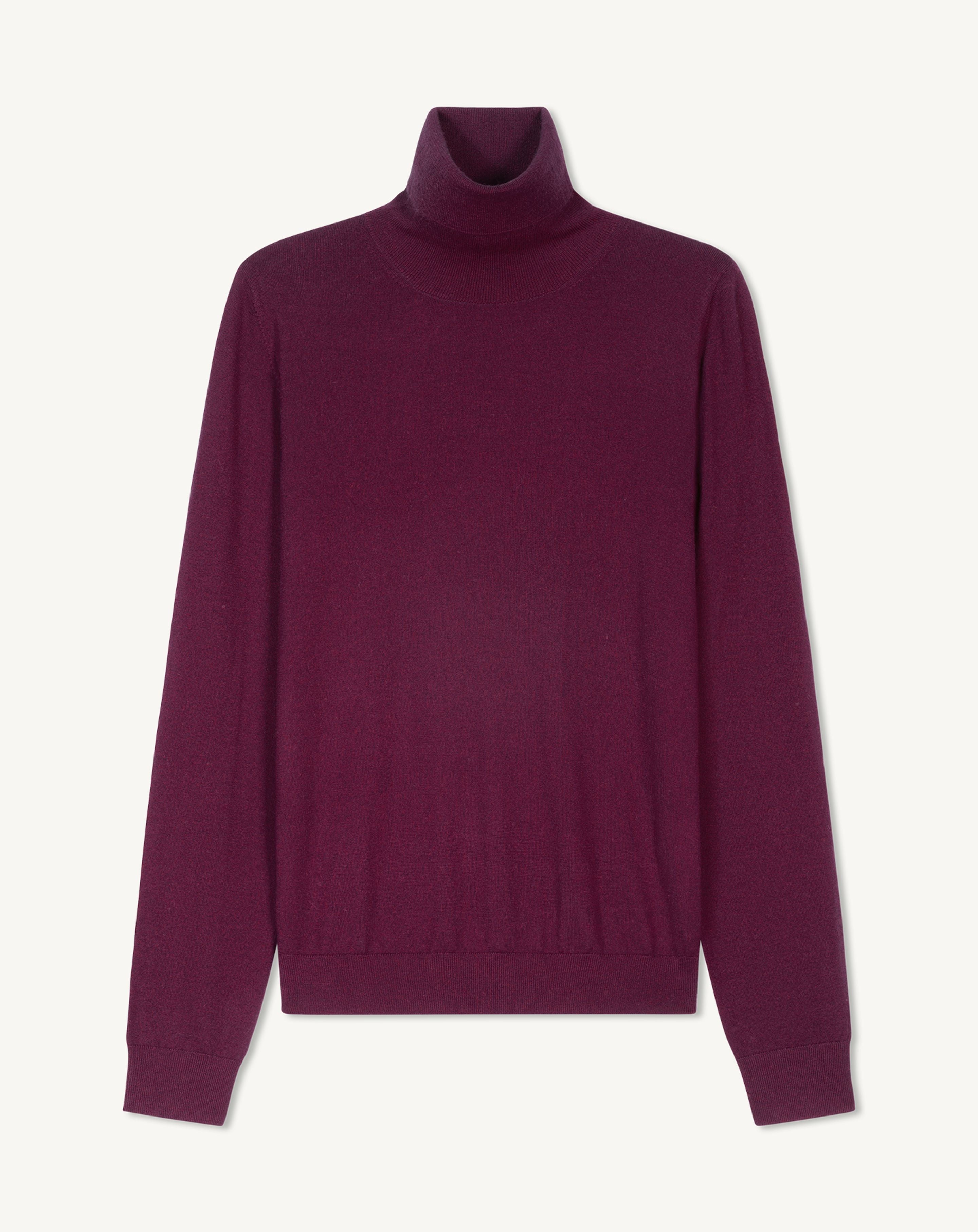 Pull col roulé ultrafin en Cachemire Femme prune damas | Eric Bompard