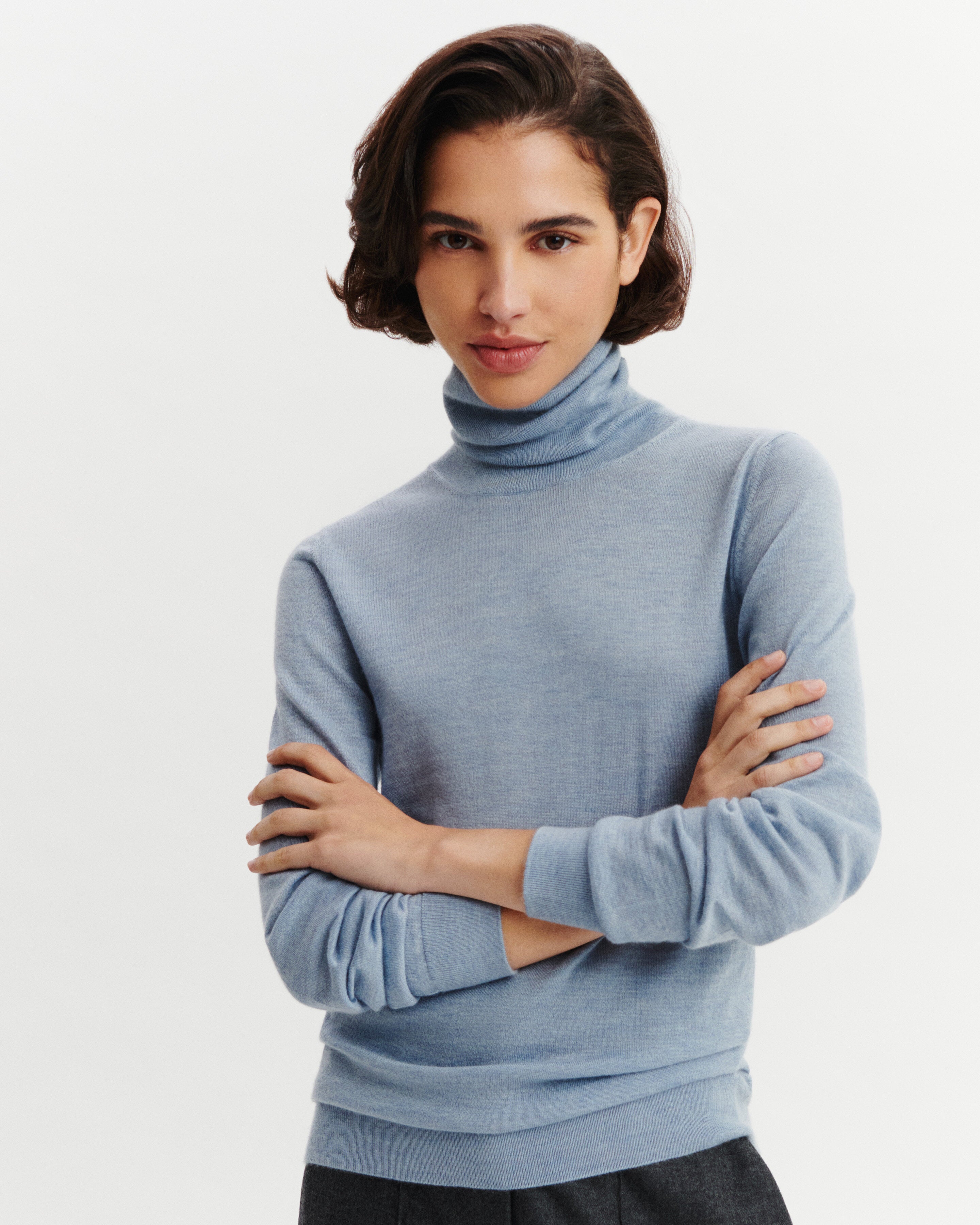 Pull col roulé Flore-BLEU GLACIER-100% cachemire