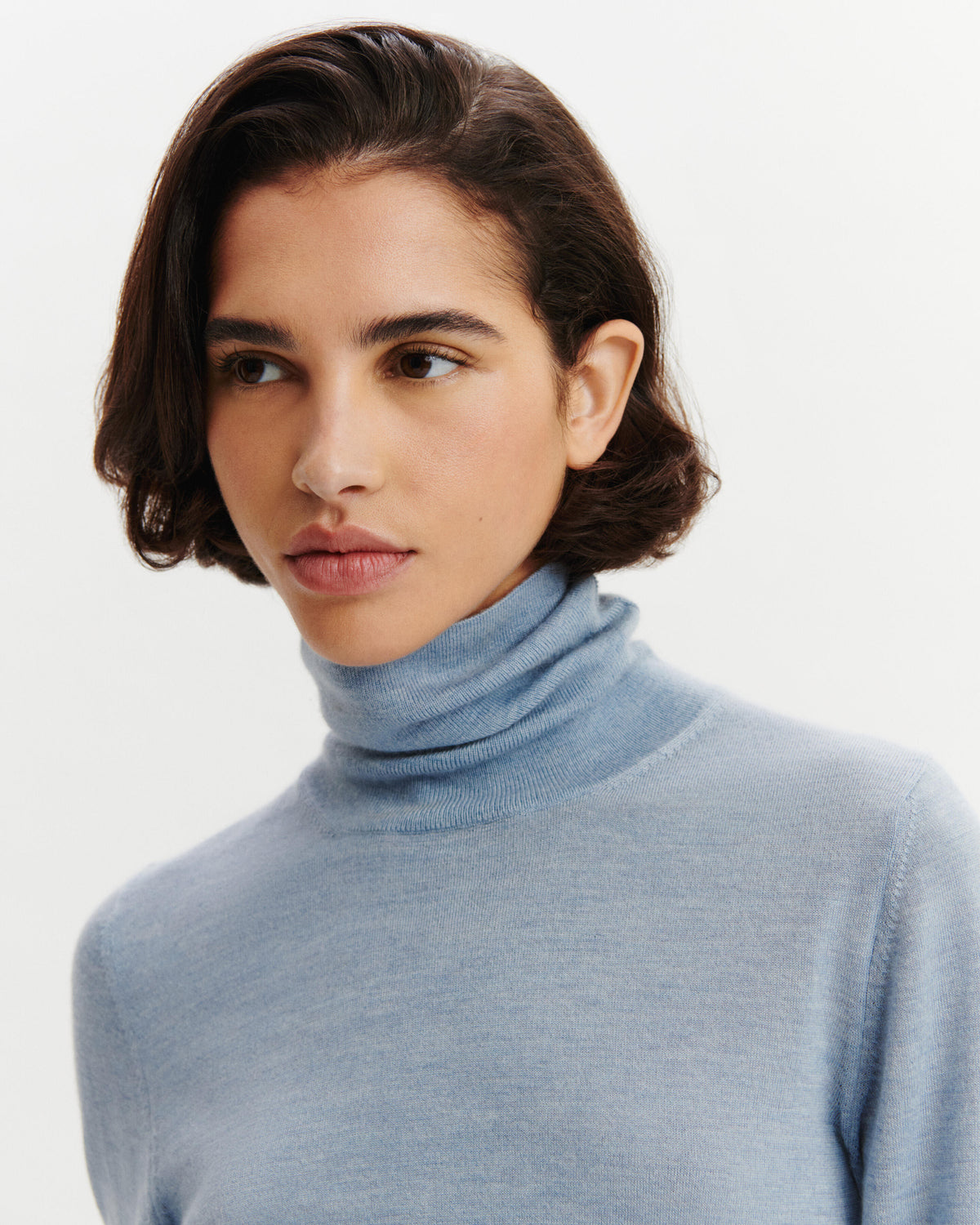 Pull col roulé Flore-BLEU GLACIER-100% cachemire
