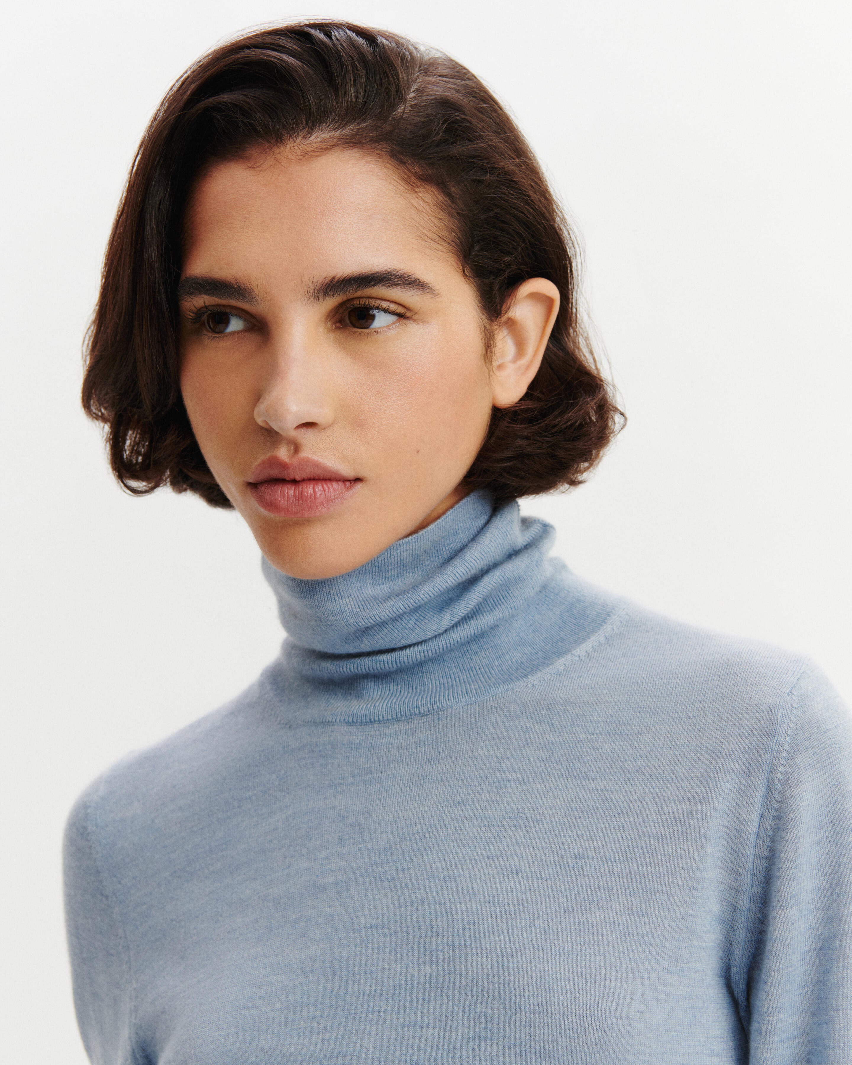 Pull col roulé Flore-BLEU GLACIER-100% cachemire
