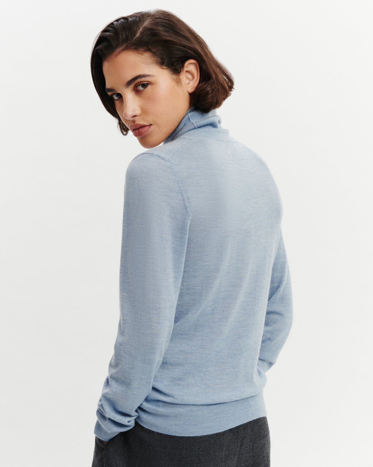 Pull col roulé Flore-BLEU GLACIER-100% cachemire
