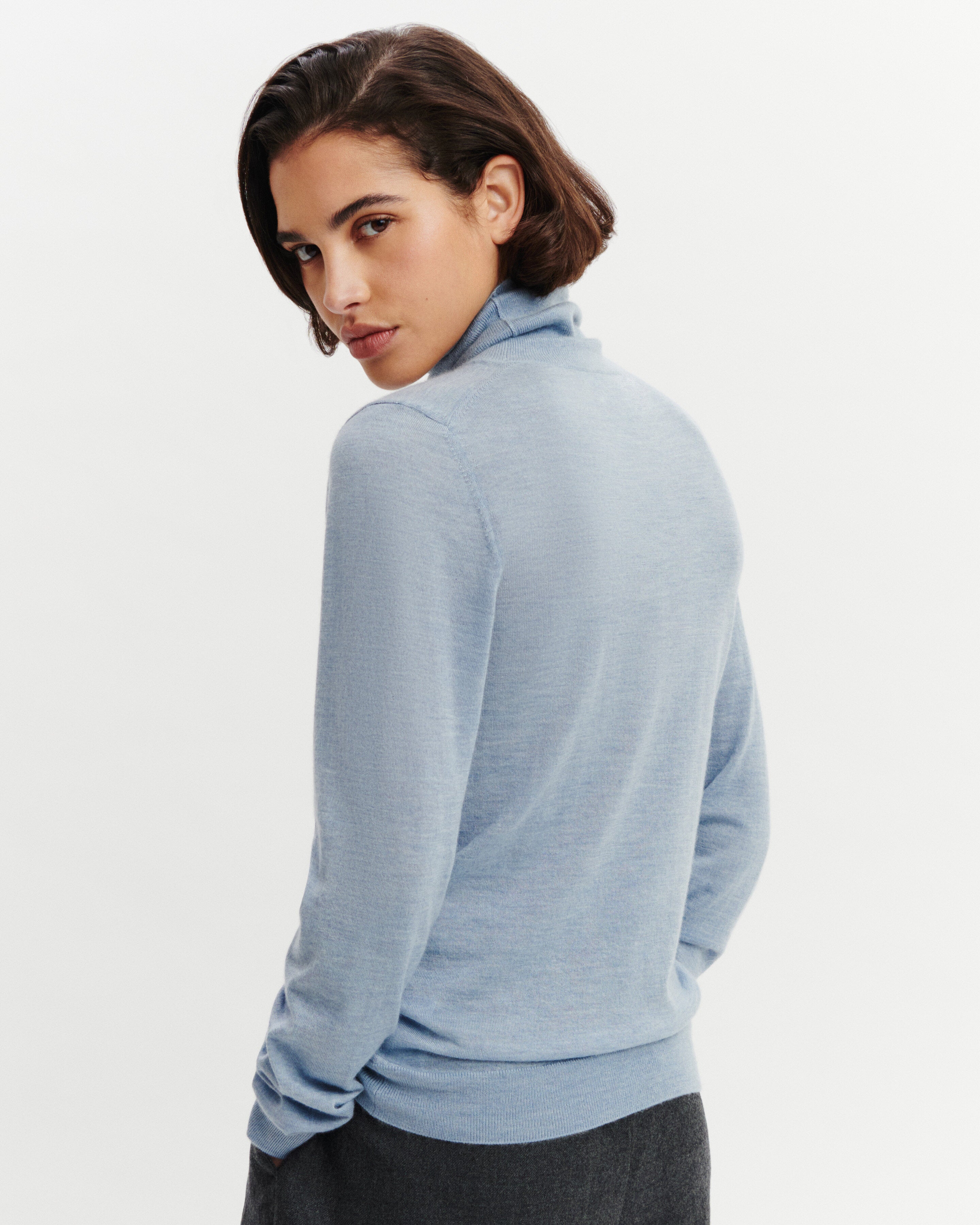 Pull col roulé Flore-BLEU GLACIER-100% cachemire