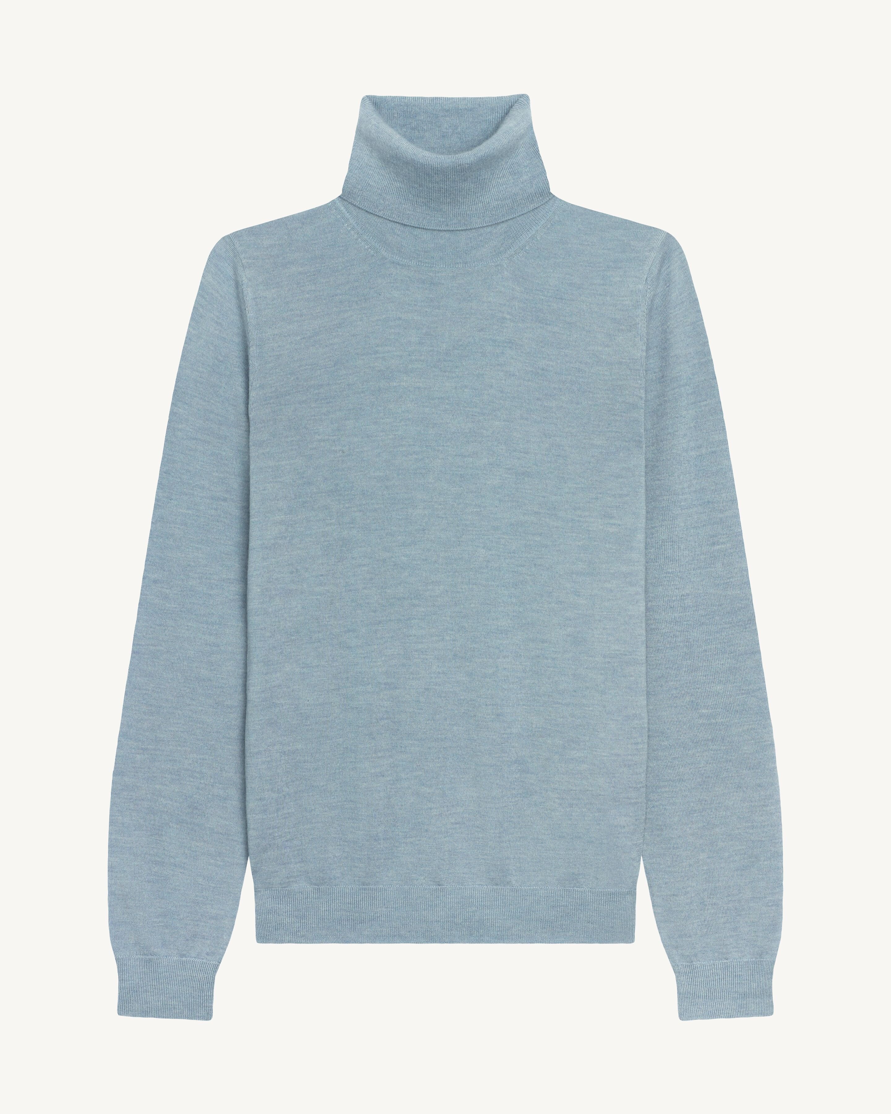 Pull col roulé ultrafin-BLEU GLACIER-100% cachemire