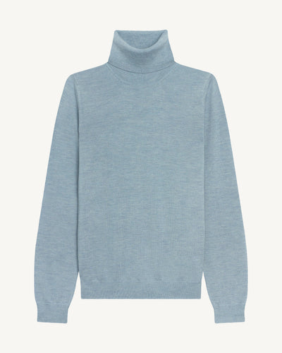 Pull col roulé ultrafin-BLEU GLACIER-100% cachemire