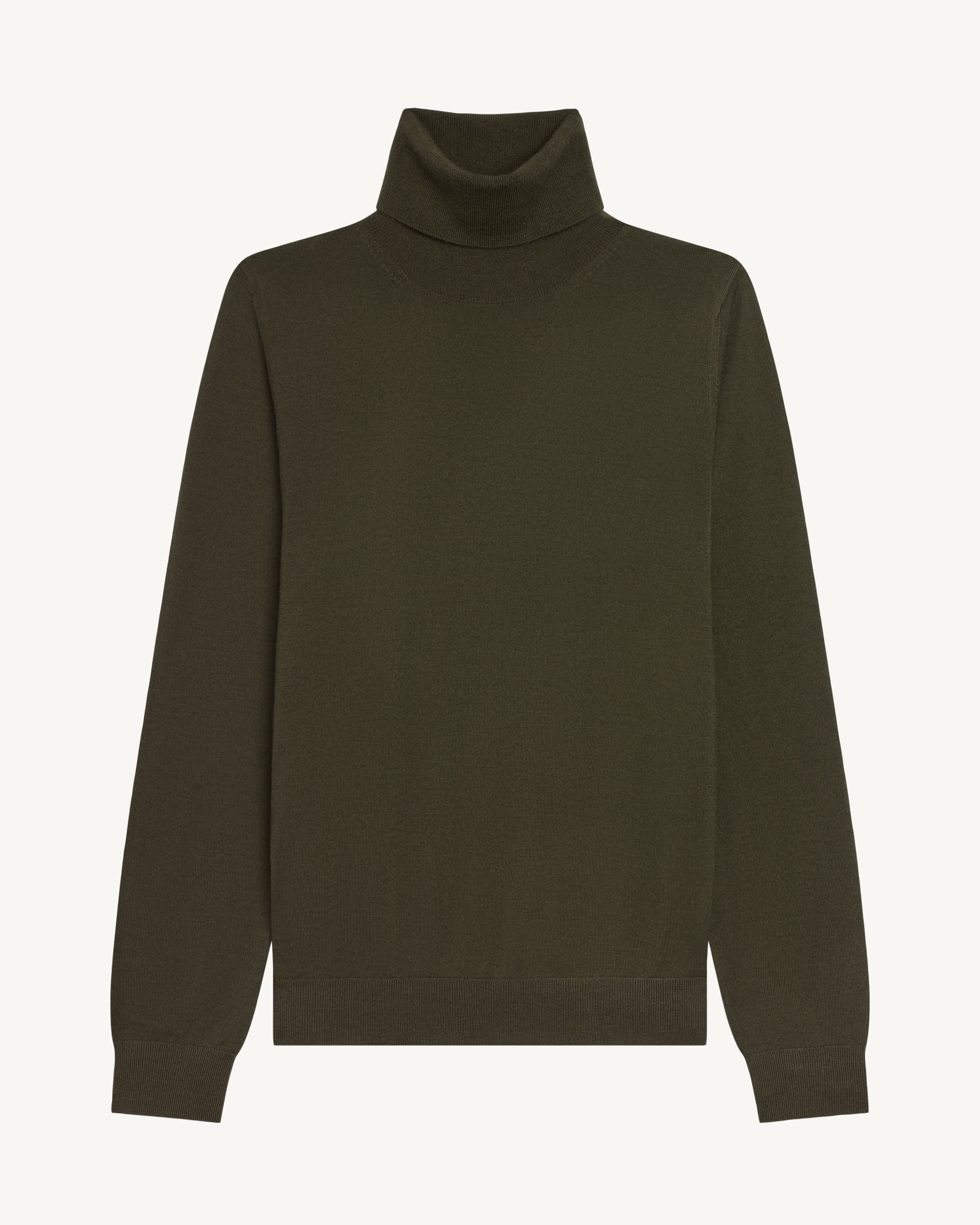 Pull col roulé ultrafin-KAKI KOMBU-100% cachemire