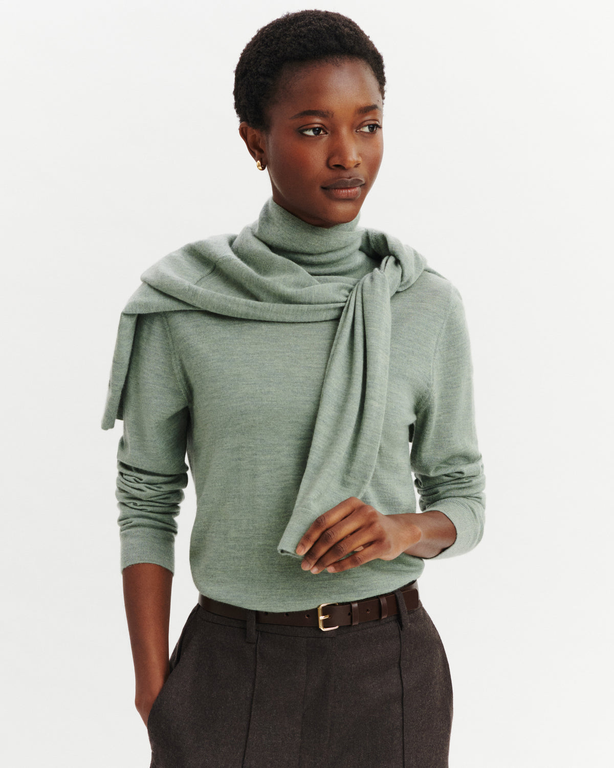 Pull col roulé Flore-VERT DE GRIS-100% cachemire