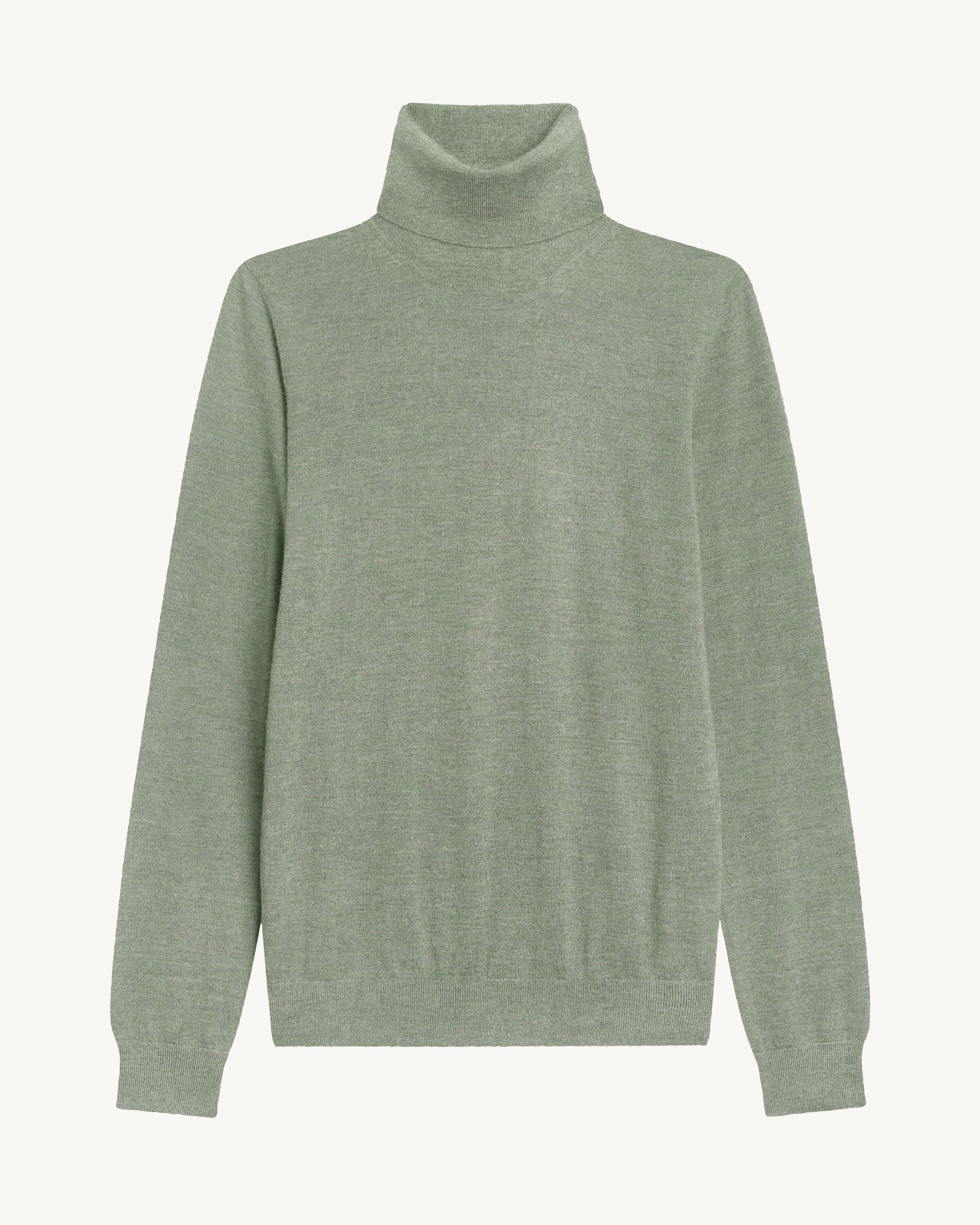 Pull col roulé ultrafin-VERT DE GRIS-100% cachemire