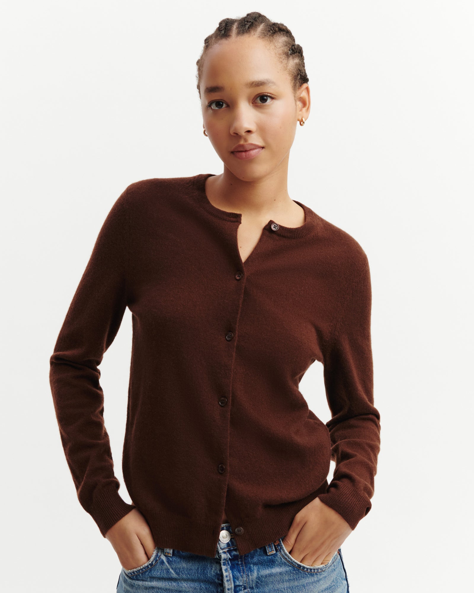 Cardigan classique-CAFE-100% cachemire